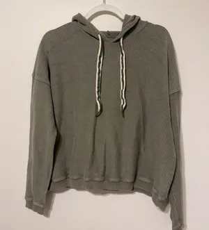Aerie Ribbed Hoodie Sage Green Size Medium Cropped Sweatshirt Oversized thumbnail 2