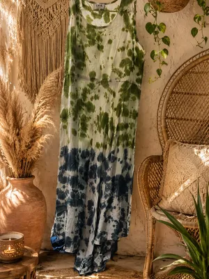 Myra Bag‎ Green and Dark Blue Tie-Dye Maxi Dress thumbnail 3