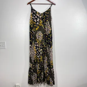 Tribal Jeans Floral Maxi Dress M Boho Black‎ Yellow Pink Summer Sundress Rayon thumbnail 2