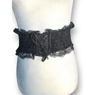 Deadstock Vintage Y2K Black Lace Corset Belt Leather Trim Statement Wide Cincher thumbnail 2