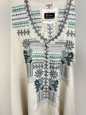 BIYA by Johnny Was Oversized Silk Embroidered Asymmetrical Hem Tunic Dress SZ M thumbnail 4