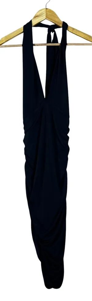 NWT Abercrombie & Fitch Halter Ruched Bodycon Midi Dress Black Evening Size M thumbnail 1