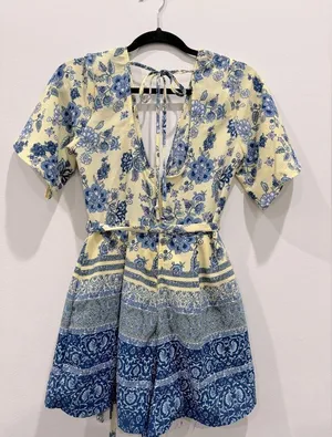 Francesca’s Blue and Yellow Floral Romper Size XS NWT thumbnail 3