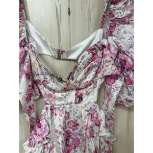 For Love & Lemons Lucia Floral Cutout Puff Sleeve Pink Mini Dress Size S New thumbnail 4