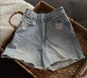ZARA Distressed, High-Waisted Denim Shorts thumbnail 1
