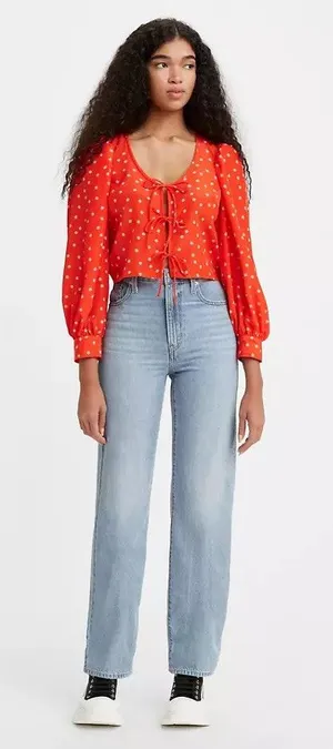 Levi's High Waisted Straight Jeans Light Wash Blue Cotton Hemp Relaxed Fit Baggy thumbnail 1