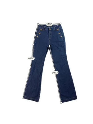 Michael Kors Dark Blue Denim Flared Jeans with Gold Buttons thumbnail 4