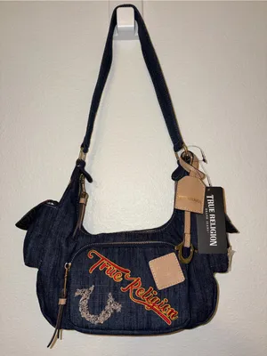 NWT True Religion Denim Embroidered Horseshoe Shoulder Bag Hobo Y2K Streetwear thumbnail 1