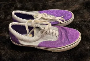 Vans OFF The Wall Shoes/Sneakers in Sparkle Glitter Purple & Silver Size 9.5 thumbnail 1
