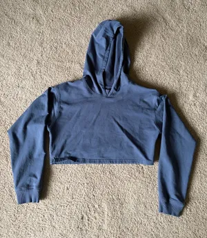 Lululemon All Yours Cropped Hoodie Blue Hooded Sweatshirt Terry Crop Fitted Sz 4 thumbnail 1