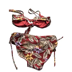 Aeropostale‎ Womens Burgundy Tropical Floral Tie Front Bikini Set XS 8169 thumbnail 6