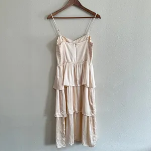 Amanda Uprichard Silk Pink Champagne Satin Tiered Midi Dress Romantic Delicate thumbnail 8