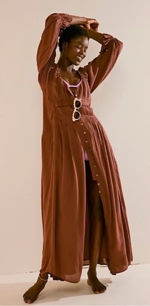 Free People Magdalia Maxi Dress Brown Size Medium thumbnail 1