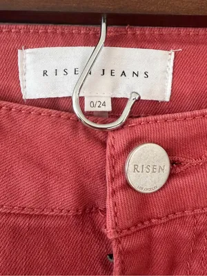 RISEN Jeans Women’s 0/24 Brick Red High Rise Flare Patch Pocket Denim Pants thumbnail 2