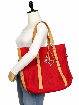 Women’s Ralph Lauren Red Jacquard Tote Bag Tan Trim Shoulder Bag thumbnail 1