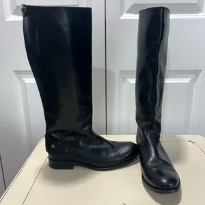 Frye Black Leather Women's Heeled Boots tall with zipper. Size 7B thumbnail 1