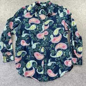 Talbots Navy Blue Paisley Floral Button Down Shirt‎ 100% Cotton Long Sleeve thumbnail 1