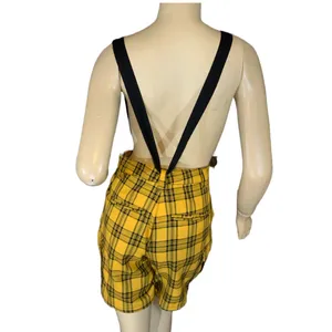 Hot Topic Yellow & Black Plaid Pleated Front Cargo Suspender Shorts (S) thumbnail 2