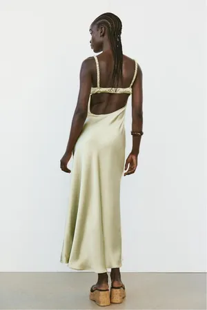 ZARA dress maxi sagę light olive green satin Effect Wedding Party Coctail thumbnail 16