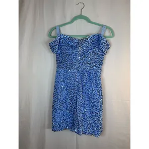 Womens Blue Sequin Ruched Bodycon Mini Dress Sweetheart Off Shoulder thumbnail 9