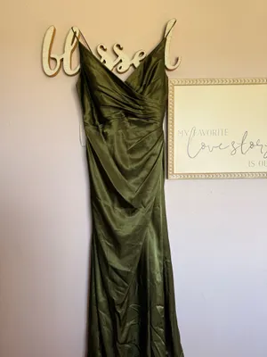 David's Bridal Martini olive Charmeuse Draped Formal Dress Galina Signature thumbnail 2