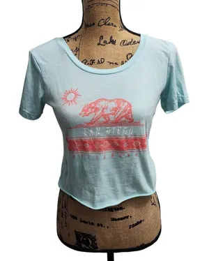Billabong San Diego California Bear Graphic Crop T-Shirt Mint Coastal Surf Small thumbnail 1