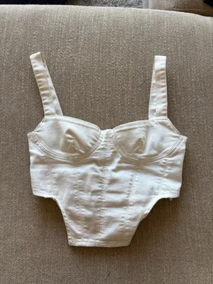 ZARA Corset Top Denim White Crop thumbnail 3