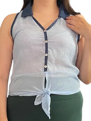 Vintage Blue tie front top. thumbnail 1