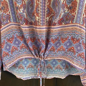 EUC ecru Paisley Print Drawstring Hem Blouse Large thumbnail 7