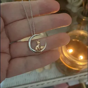 Fox and Crescent Moon Sterling Silver and Rose Gold Necklace thumbnail 2