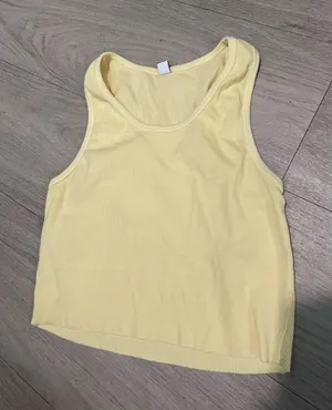 Womens Yellow Ribbed Tank Top Size L thumbnail 1
