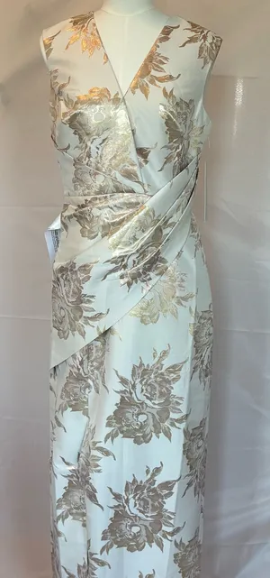 Kay Unger Ivory Dress with Gold Floral Jacquard thumbnail 1