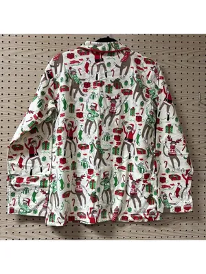 🇺🇸Munki Munki Cream Christmas Theme Long Sleeve Button Down Pajama Holiday Top thumbnail 6