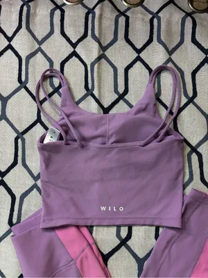 Wilo Active Ribbed Workout Set Leggings & Sports Bra Purple /Pink Small thumbnail 4
