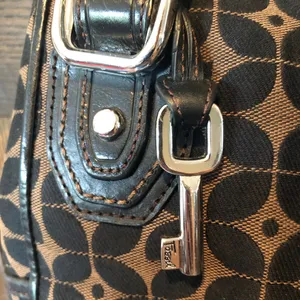 Fossil Brown Canvas Logo Leather Shoulder Strap Bag Purse With Key Fob Charm thumbnail 2