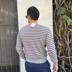 H&M men’s striped gray crewneck sweatshirt thumbnail 3