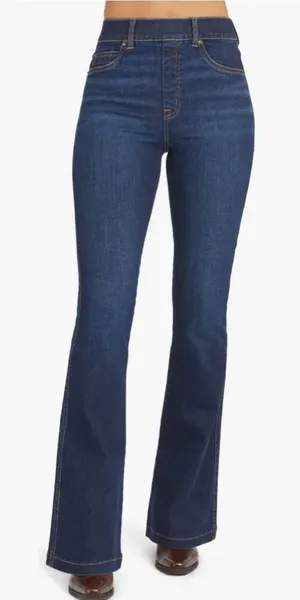 SPANX Pull-On Flare Jeans in Midnight Shade Medium Wash Size 3X Stretchy Denim thumbnail 1