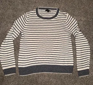 J.Crew Striped Sweater White and Navy Crew Neck Medium thumbnail 1