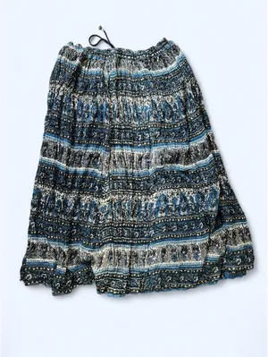Vintage Y2K Blue Boho Indian Cotton Adjustable Drawstring Maxi Skirt One Size 💙 thumbnail 7