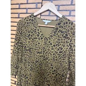 Garnet‎ Hill Olive Green And Black Animal Print Dress Size XS thumbnail 3