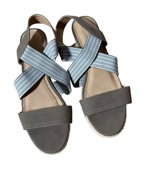Market & Spruce Womens 7.5‎ Striped Elastic Espadrille Wedge Sandals Taupe Blue thumbnail 1