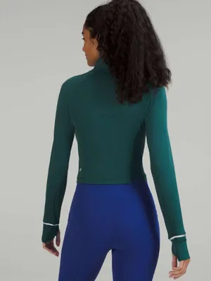 Lululemon Its Rulu Run Cropped Half Zip Long Sleeve Top in Green Jasper 8 $118 thumbnail 3