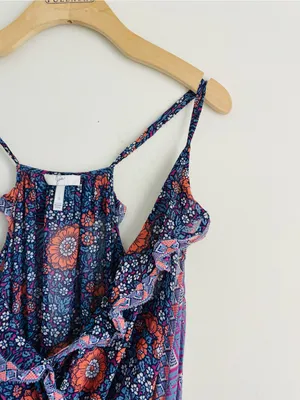Joie Silk Floral Maxi Dress size S Boho Ruffle Strappy Blue Purple thumbnail 3