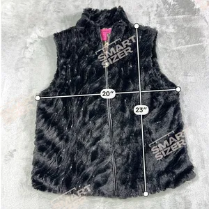 Betsey Johnson M Black Faux Fur Metalic Sequin Vest Full Zip Leopard Lined thumbnail 5