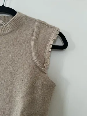 Faherty Beige Wool Sweater Vest Small Fringe Quiet Luxury Neutral Capsule thumbnail 2