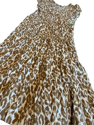 Soft Surroundings Kara Animal Print Maxi Dress Flowy Tiered Neutral Size XS thumbnail 7