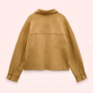 Zara NWT tan camel faux suede collared button front shirt jacket shacket thumbnail 5
