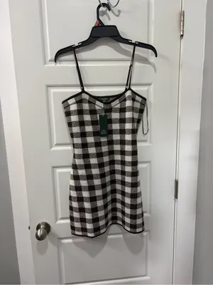 Women's Mini Americana Check Sweater Dress - Wild Fable Brown Check Small NEW thumbnail 4