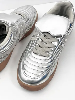 STEVE MADDEN Madrid Silver Metallic Lace Up Sneakers Shoes Size 7.5 Retro Casual thumbnail 7