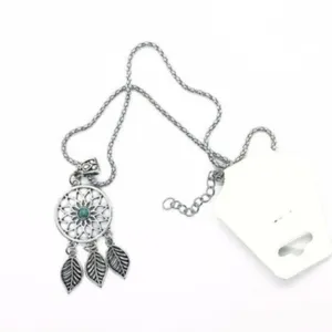 Boutique Silver Turquoise Dreamcatcher Feather Boho Necklace thumbnail 2